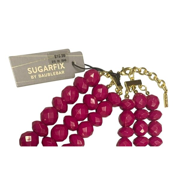 NWT Sugarfix By Baublebar Faceted Fuchsia 3 strand Beaded Necklace 17" + 3" - Picture 3 of 4